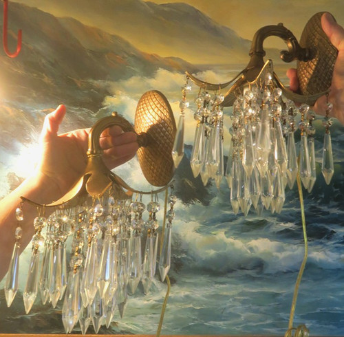 Vintage sconces brass palm - sconces,